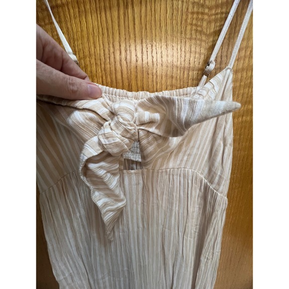 Billabong Womens Beige White Striped Tie Front Smocked Midi Dress Small S/P/CH - Picture 3 of 8